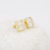 Crystal Quartz Stud Earrings - Solid Silver - Gold Plated - Step Cut 8x12mm Rectangle - Statement Jewelry - Gift For Lady - Jewelry for Prom